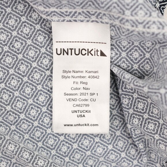 UNTUCKit Kamari Performance Button Front Shirt Mens Large Blue Geometric Nylon - Picture 5 of 5